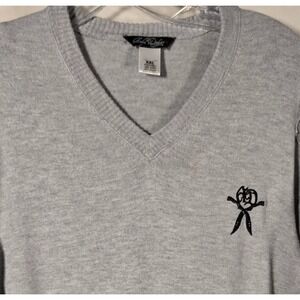 Artful Dodger Mens‎ V Neck Long Sleeve Pullover Sweater Grey Embroidered Logo 2X